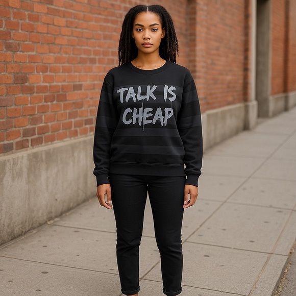 Rock & Republic Women’s ”Talk is cheap” SZ Medium Black Sheer Jersey Shirt - Picture 1 of 6